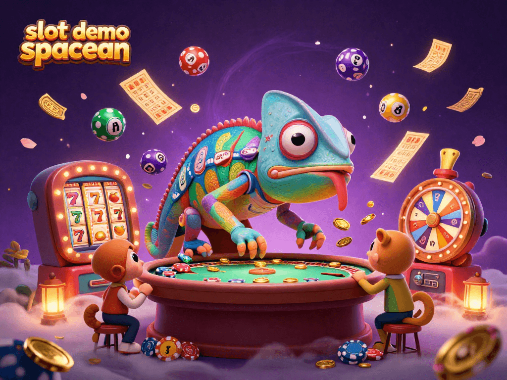 Experience the excitement of slot demo spaceman with vibrant slots, bouncing lottery balls, and golden ticket effects.
