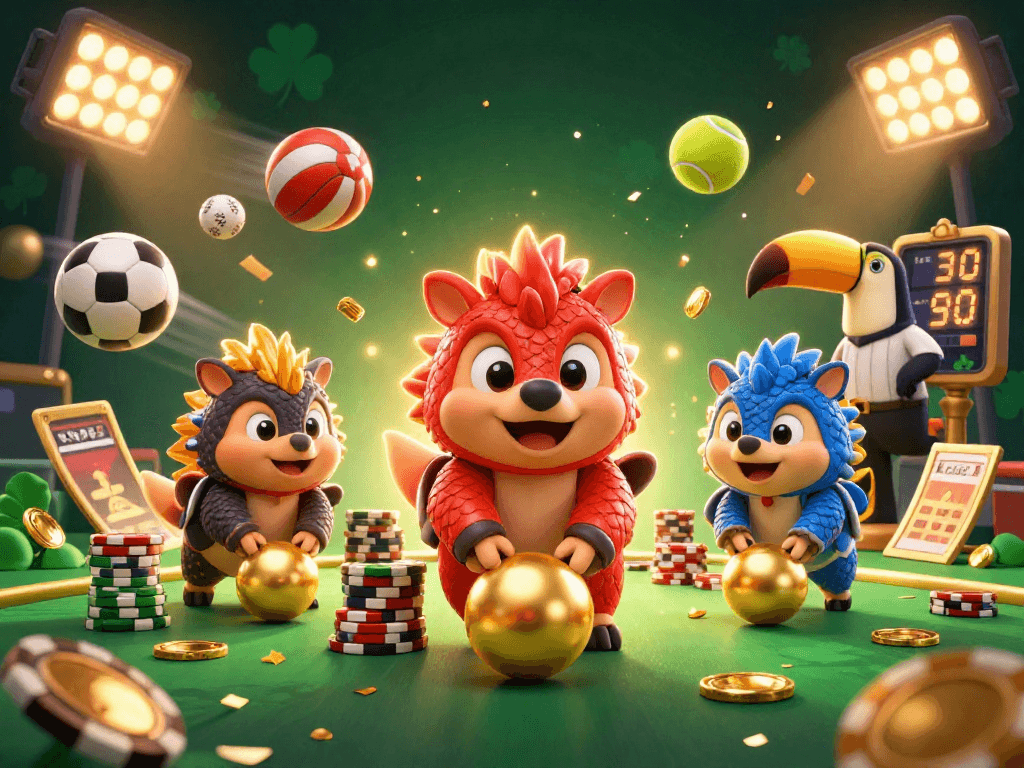789club showcases rival pangolins rolling balls and poker chips in a vibrant casino scene.
