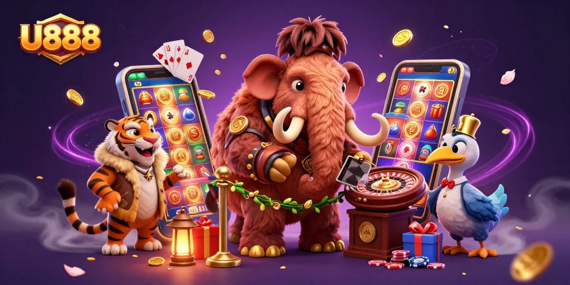 Experience thrilling slots and jackpots at U888 with exclusive VIP access in an engaging casino scene.