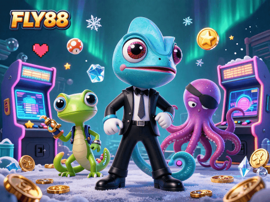 Explore thrilling games at FLY88 with colorful characters and action-packed casino elements.