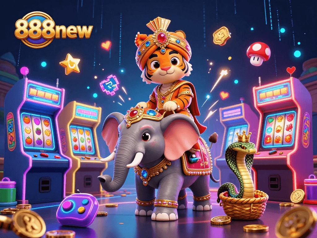 Engage with 888new's vibrant casino experience featuring an elaborate illustration of a maharaja tiger and golden elements.