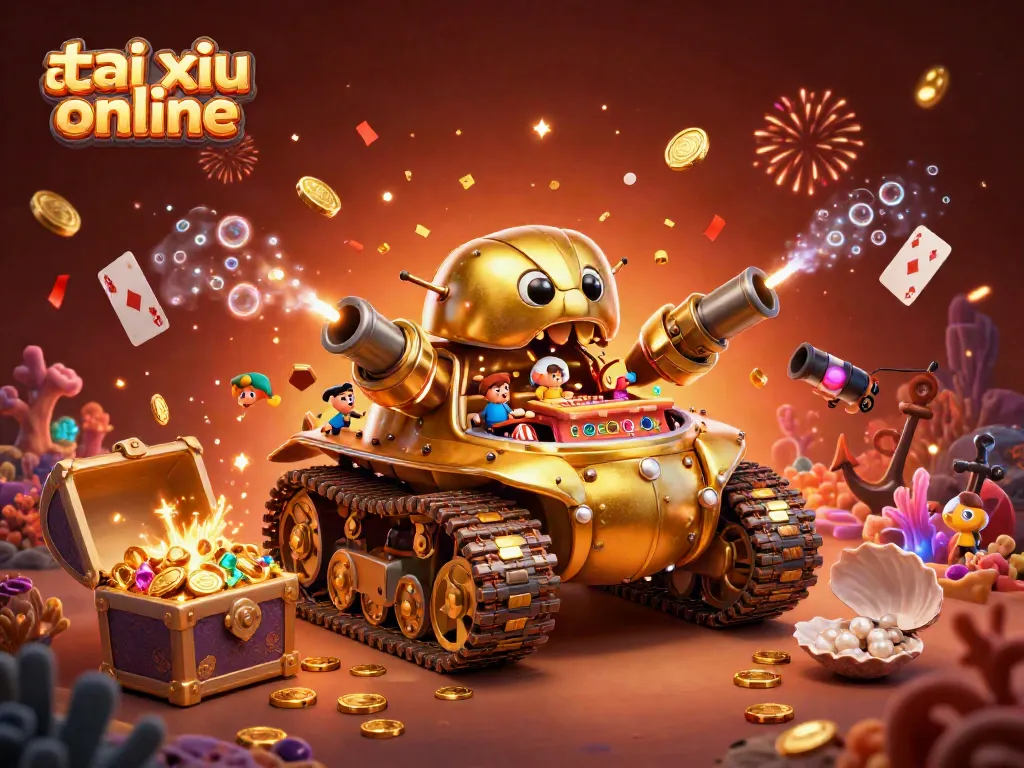 Engage with app tài xỉu online as a golden beetle tank reveals a miniature casino, bursting with game elements.