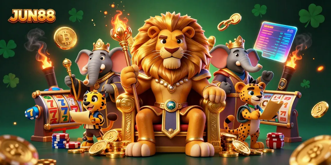 Win big at JUN88 with our 3D casino adventure featuring the lion king, elephant advisor, and cheetah messenger.