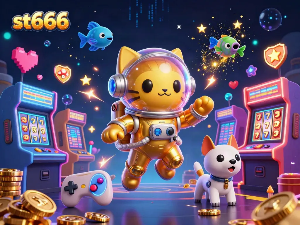 Spin the reels with st666 in this vibrant, casino-themed digital illustration.