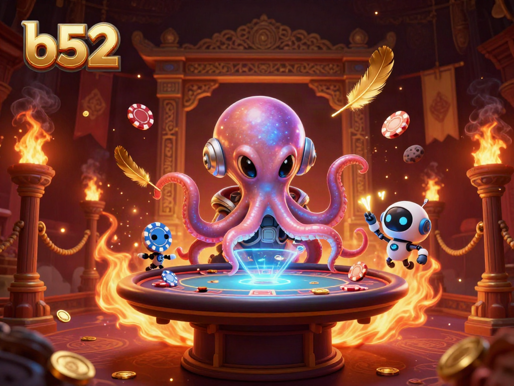 Play poker with the alien octopus in a vibrant b52-themed cosmic casino.