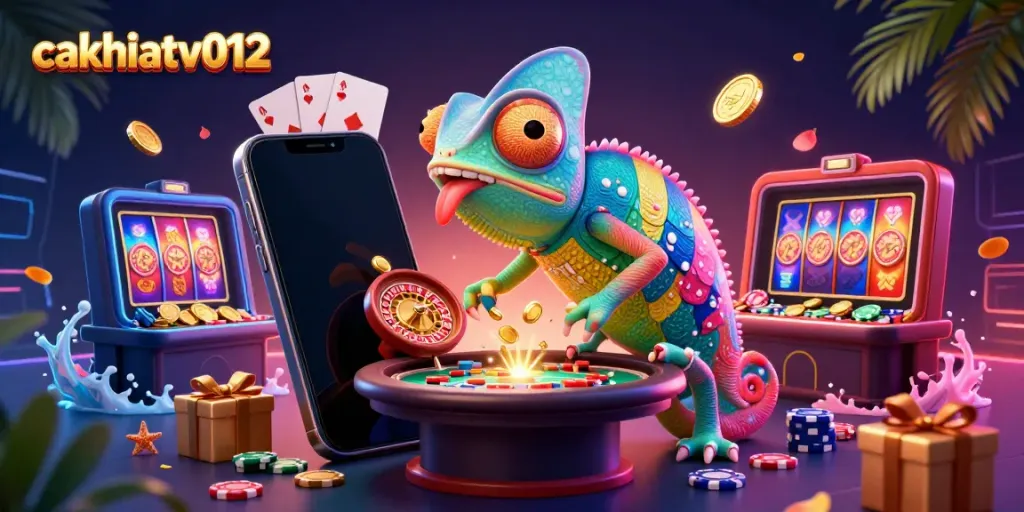Cakhiatv012 engages in thrilling casino action with vibrant characters and dynamic gaming elements.