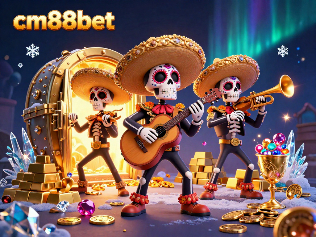 Experience thrilling wins at cm88bet with vibrant mariachi band and treasure-filled casino scene.