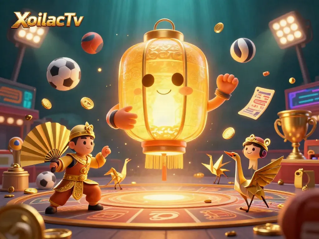 Experience dynamic sports betting action with XoilacTv's vibrant 3D illustration of games and excitement.