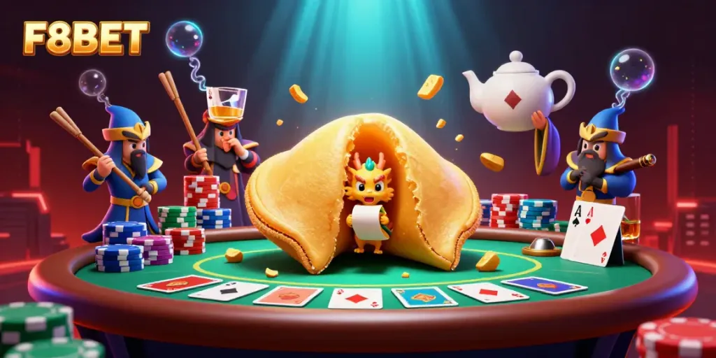 Experience thrilling gameplay at F8BET while a wise dragon unveils fortunes in a vibrant casino setting.