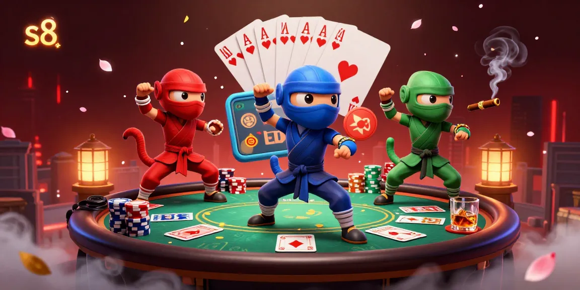 Experience the excitement of s8 with colorful chameleons, poker action, and vibrant casino elements.