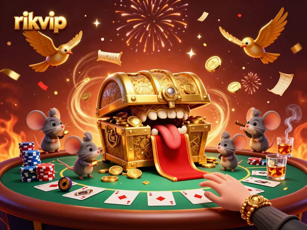 Join the adventure at rikvip with this dynamic 3D illustration featuring rich casino elements.