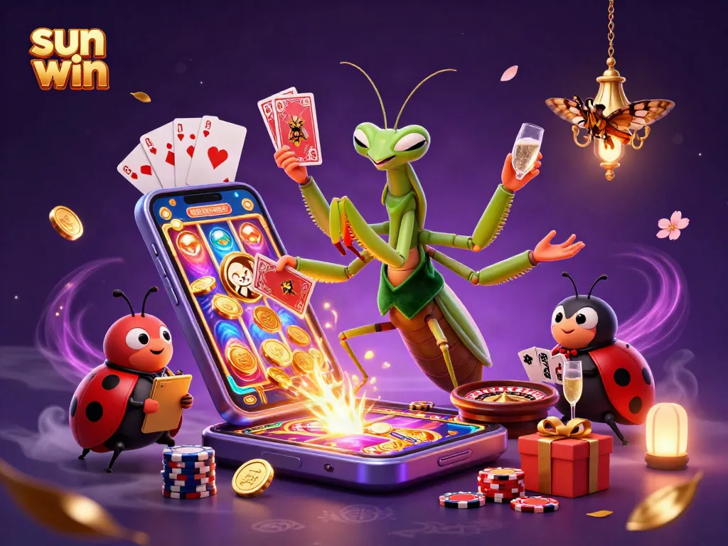 Engage in exciting games at sun win with vibrant slot reels and dynamic casino characters.