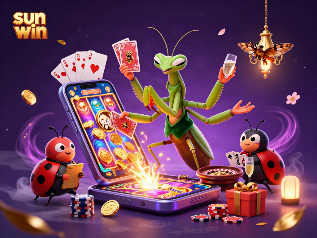 Engage in exciting games at sun win with vibrant slot reels and dynamic casino characters.