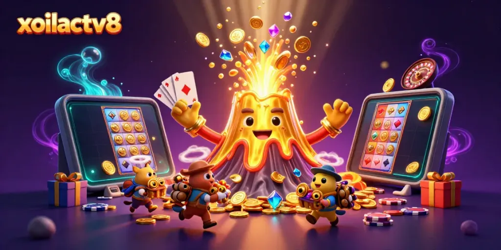 Experience the joy of winning with xoilactv8 as golden treasures erupt in a vibrant casino scene.
