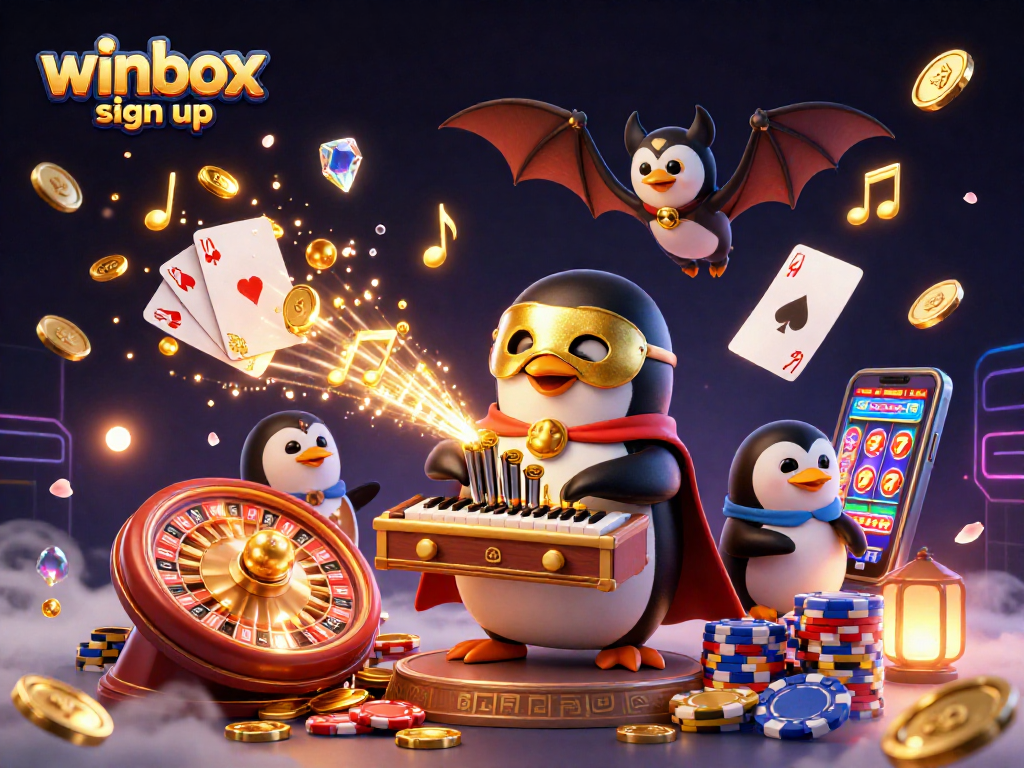 Engage in the winbox sign up process with vibrant casino elements, including games and rewards.