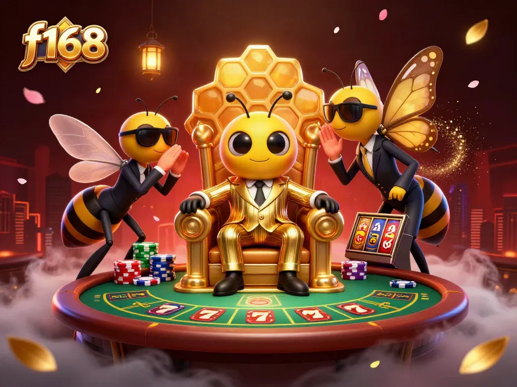 Experience the excitement of f168 with a 3D cartoon mob boss and vibrant casino elements.
