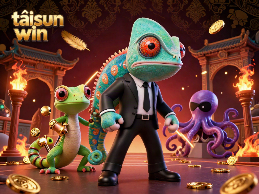 Engage in the excitement with tải sun win as the secret agent chameleon and gecko showcase their skills in a vibrant casino backdrop.