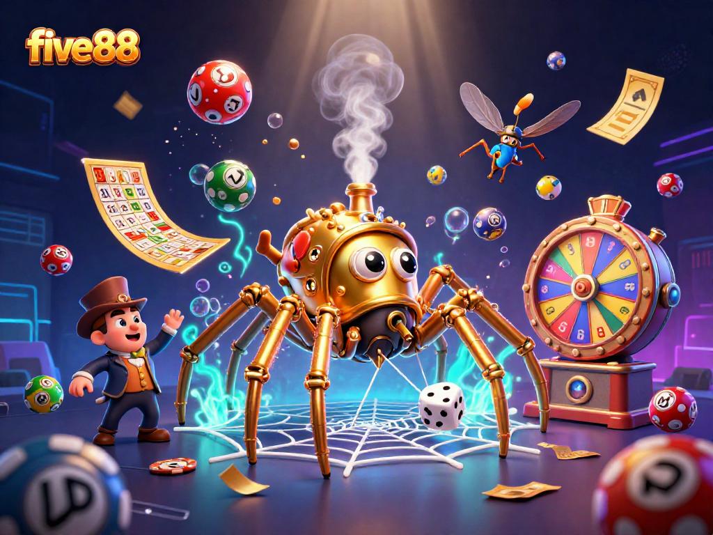 Catch exciting moments at five 88 with a colorful scene of gambling fun featuring vibrant lottery elements.