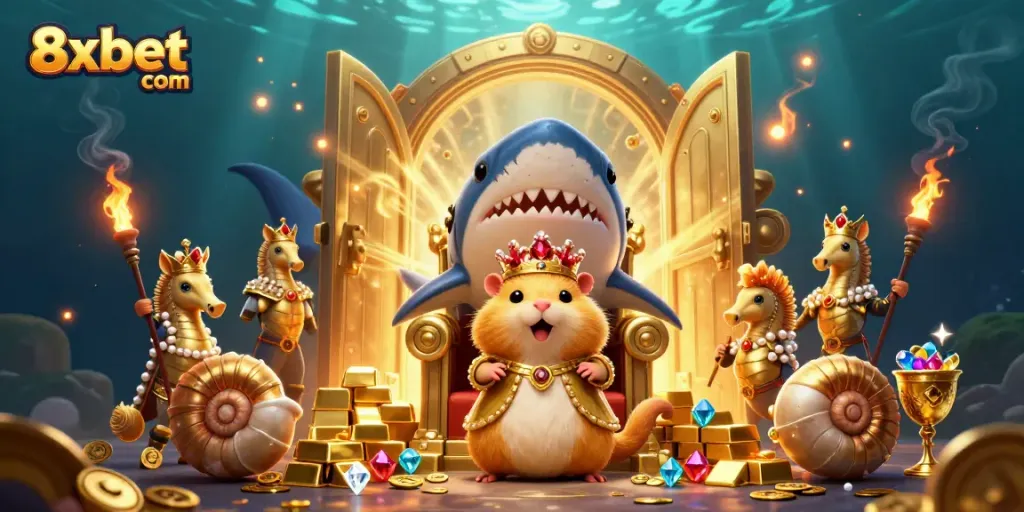 Experience the royal gaming adventure with 8xbet com through vibrant underwater treasures and gambling elements.
