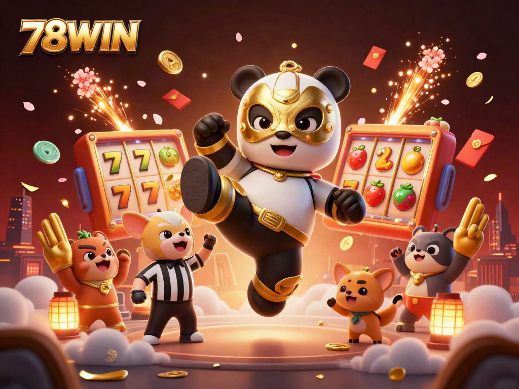 Experience thrilling action with 78WIN as the panda wrestler performs in a vibrant casino-themed scene.