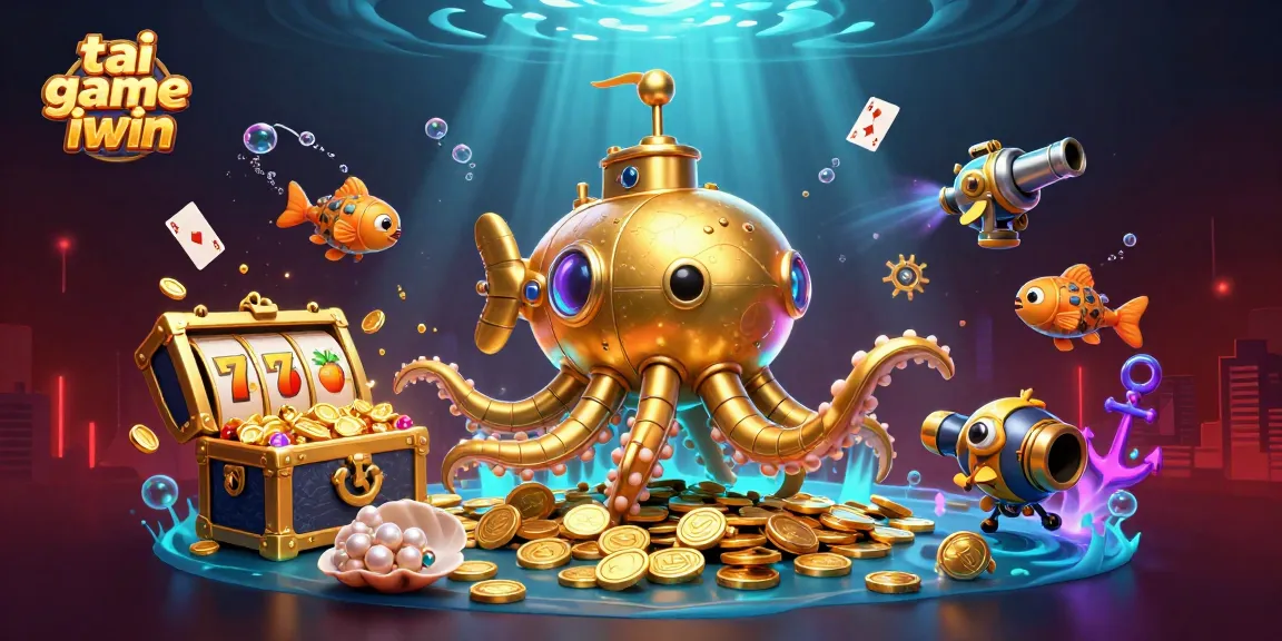 Engage with the excitement of tai game iwin in a vibrant underwater casino scene filled with treasures.