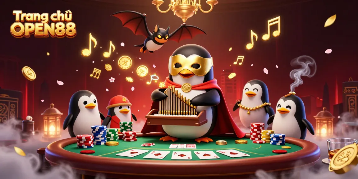 Play with excitement at Trang chủ OPEN88 with a whimsical illustration of gaming elements and characters.