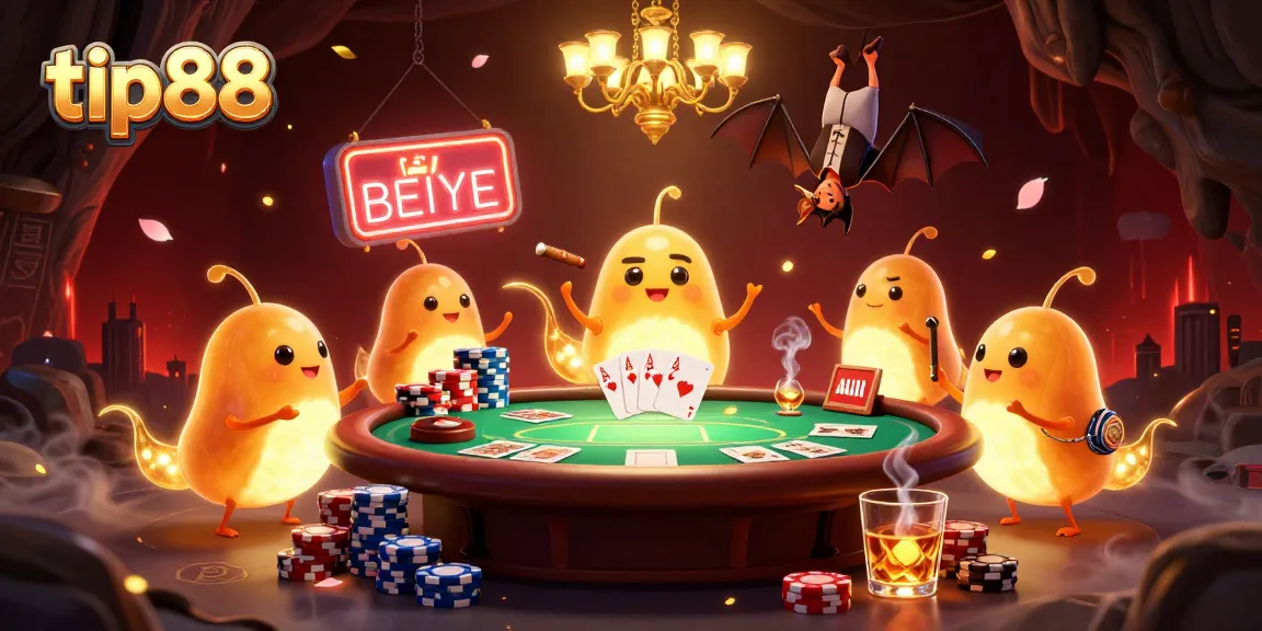 Experience fun gambling with tip88 as glowworms illuminate a lively cave casino scene.