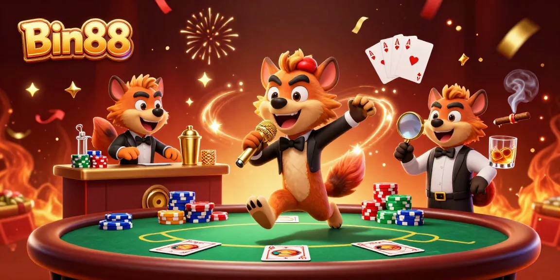 Experience high-energy gaming at Bin88 with vibrant casino elements and lively hyenas.