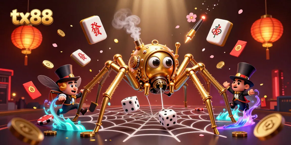 Experience the thrill of tx88 with a steampunk golden spider capturing dice in a dynamic casino scene.
