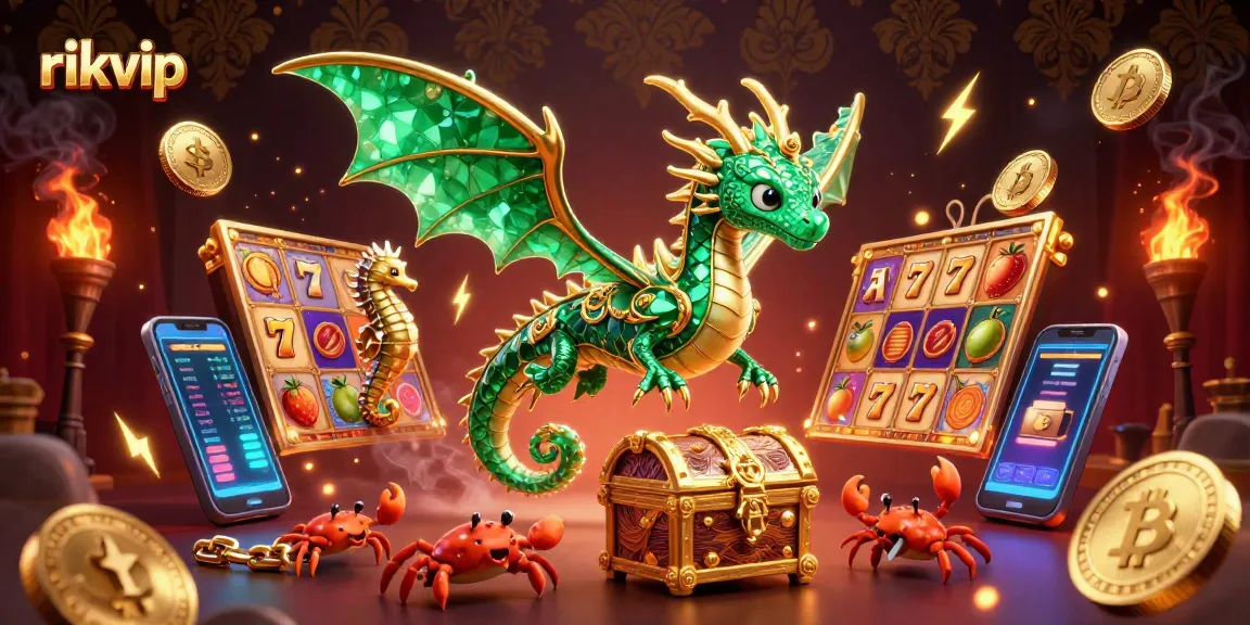 Engage with rikvip to explore vibrant slot games featuring a cartoon sea dragon and glowing crypto elements.