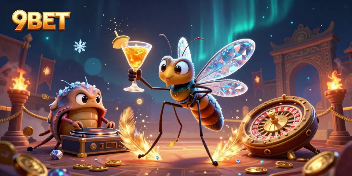 Experience the excitement of 9BET with this vibrant casino-themed illustration showcasing dynamic characters and elements.