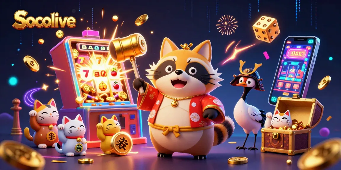 Experience Socolive's exciting jackpot moments with vibrant 3D illustrations and dynamic casino elements.
