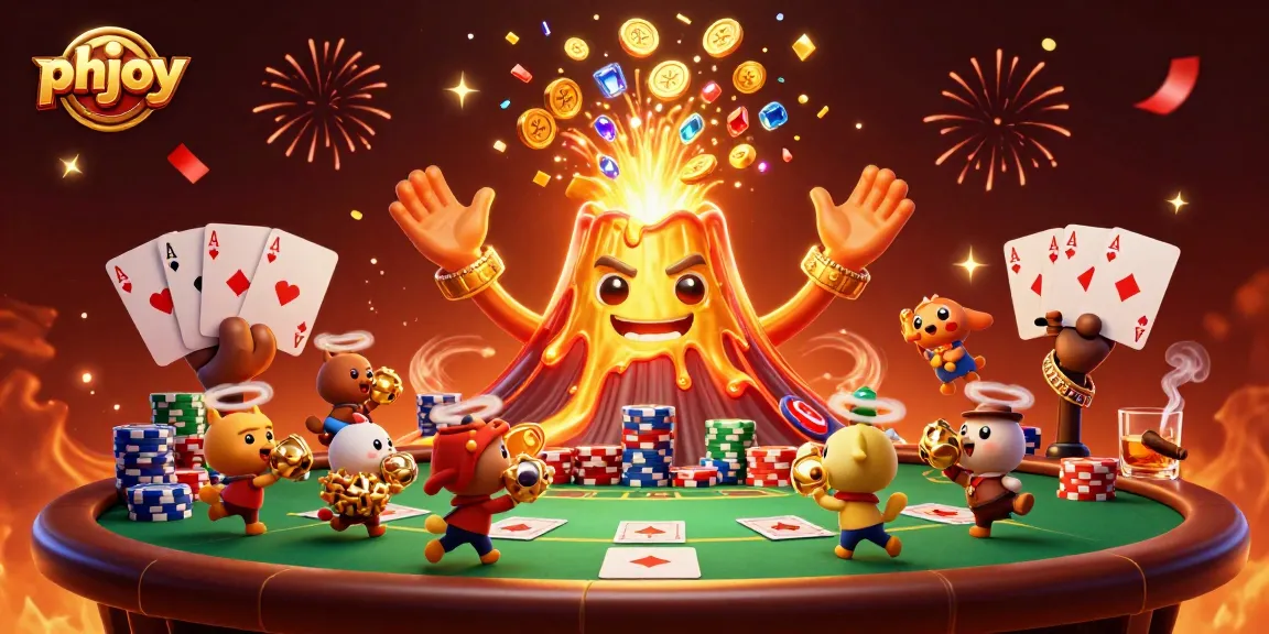 Experience thrilling wins at phjoy with a lively 3D casino scene featuring vibrant game elements.