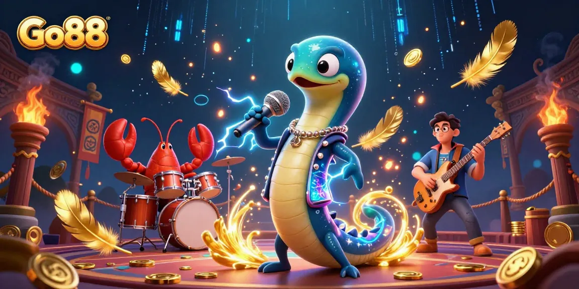 Experience dynamic gameplay at Go88 with an energetic electric eel DJ and vibrant underwater casino elements.